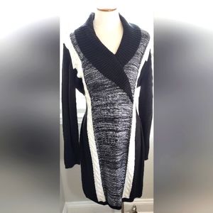 Calvin Klein Black/White Collared Long Sleeve Sweater Dress NWT